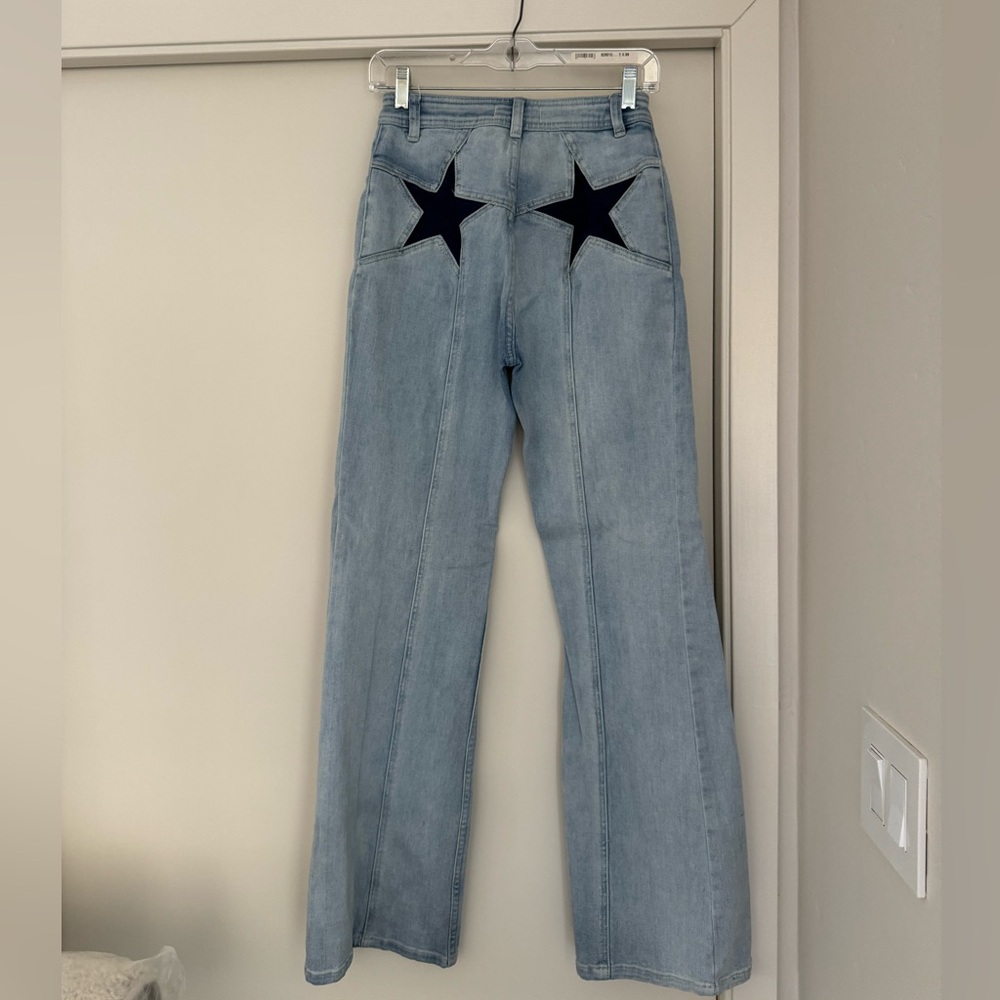 Free People Light Blue Jeans with Black Star Accents
